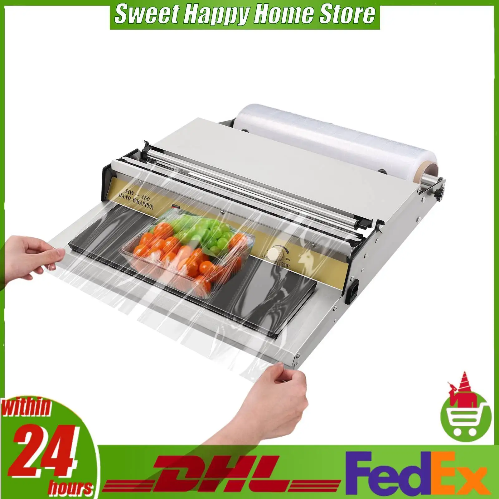 Cling Film Packaging Machine Hand Wrapping Machine 270W 110V with 5 Temperature Gears 17.72 Inch Max Film Width for Fruits Vegetables Seafood