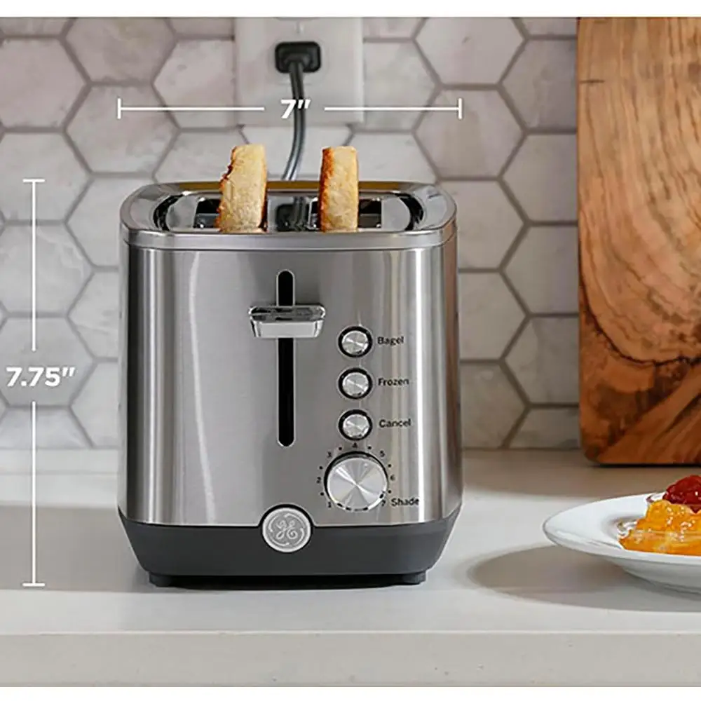 2 Slice Stainless Steel Toaster Extra Wide Slots 7 Shade Settings Even Toasting Removable Crumb Tray Illuminated Buttons