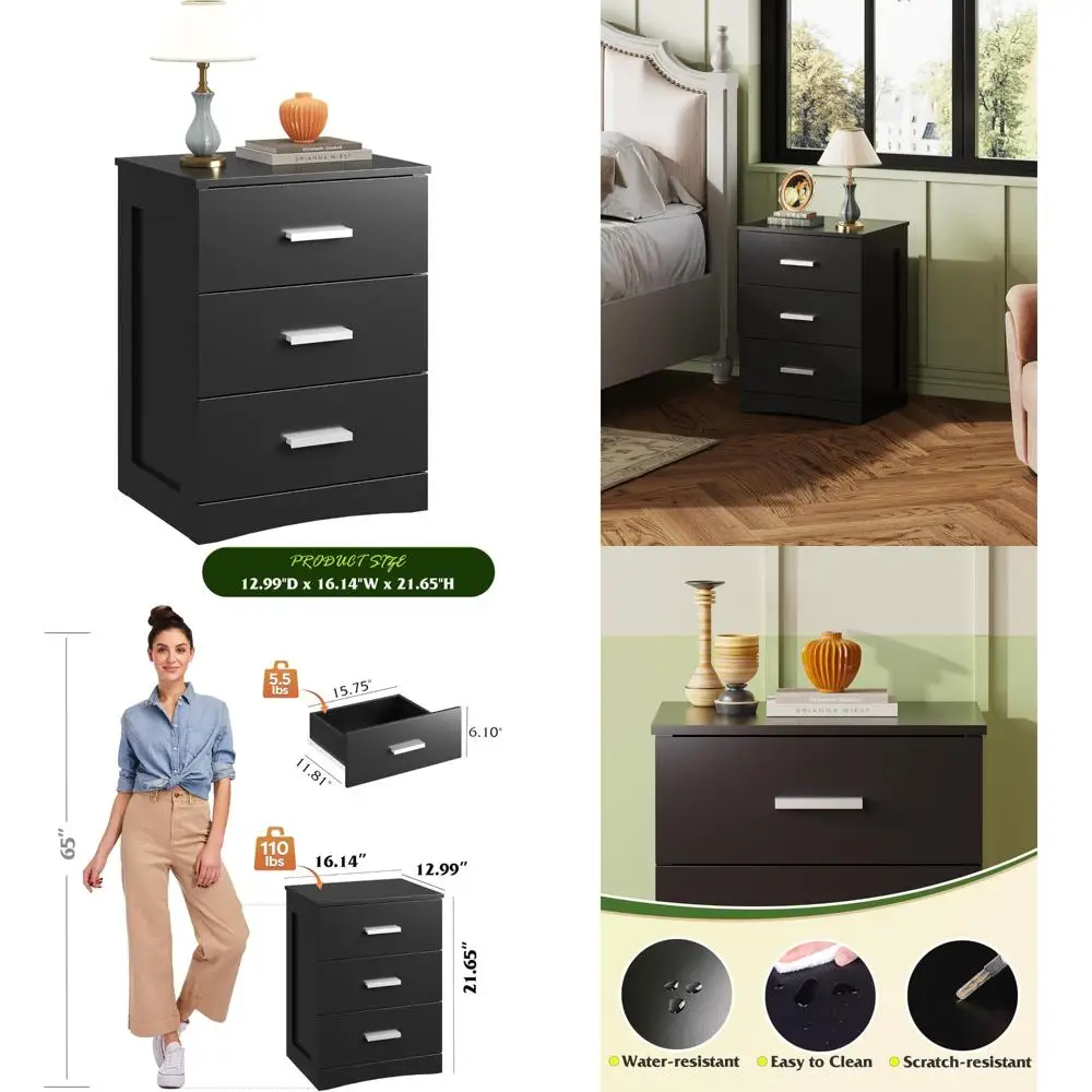 

Minimalist Modern 3-Drawer Wooden Nightstand, Small Bedroom Side Table, Living Room or Dorm Use