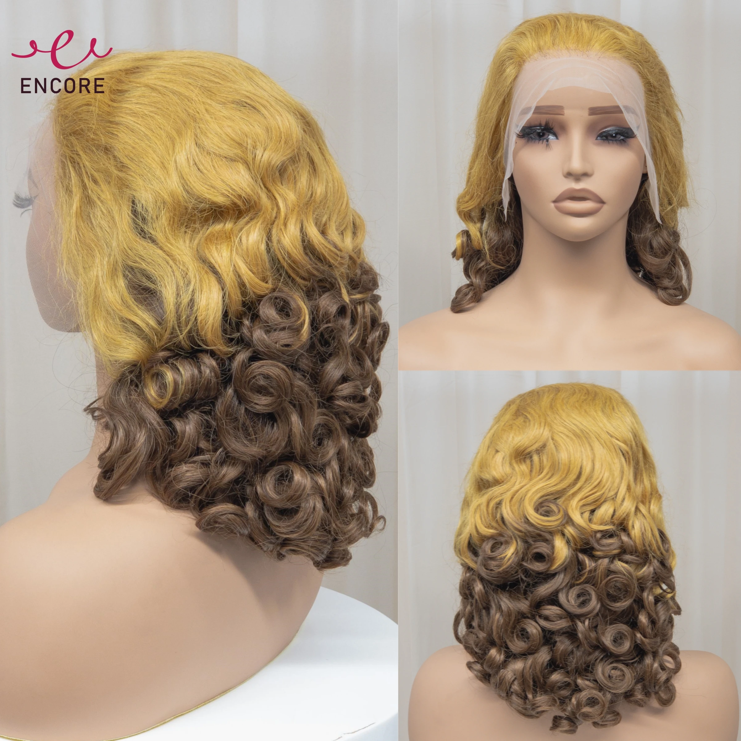 

16Inch Bouncy Curly Human Hair Wigs Double Drawn HD 13x4 Lace Frontal Wigs 30T4 Ombre Brown 250% Density Loose Wave Curly Wigs