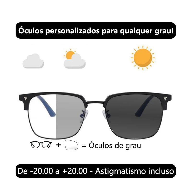 カスタム近視メガネ調光高品質処方箋メガネブルーライト多焦点累進読書メガネ男性用