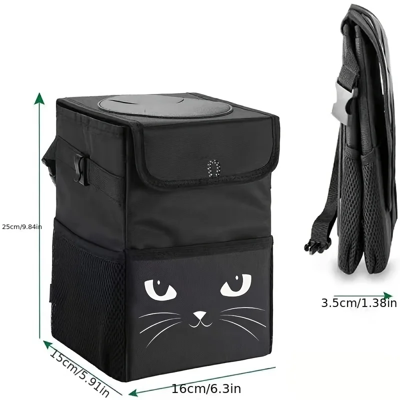 1pc Cat Pattern Car Trash Can With id, Rear Folding Car Storage Bag, Large Capacity, Suitable for Household Use and Car Use