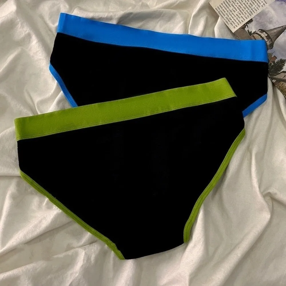 Ins Cotton Crotch Sports Style Briefs Mid Waist Female Lingerie Women's Underwear Patchwork Triangle Panties Lady
