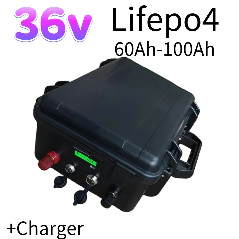 36V LiFePO4 Battery BMS with 10A Charger for Boat Motor UPS Solar System Solar Street Light EV - 60Ah 70Ah 80Ah 100Ah Options