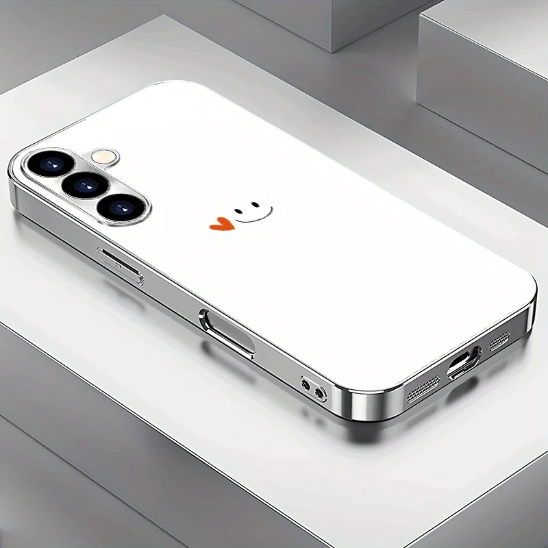 Milk white smiling heart s26 ultra case s25 Glass phone case for Samsung Galaxy S26 25 24 23 22 21 FE Ultra Plus Scratch Proof