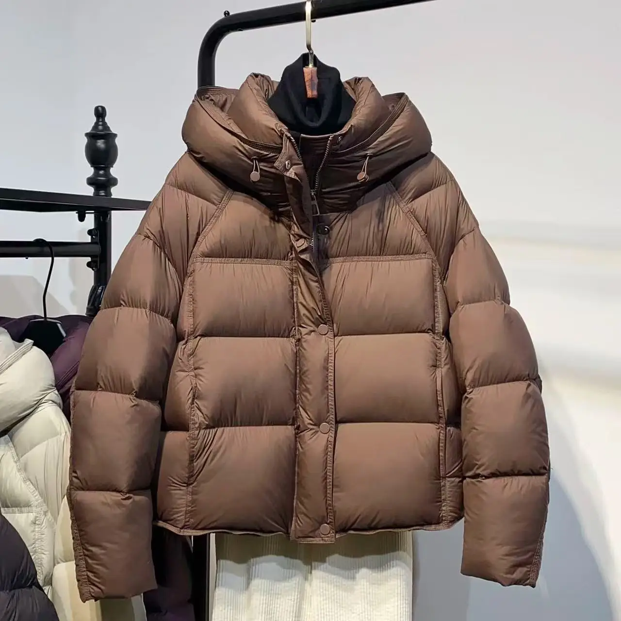 المرأة بلون نفخة أسفل سترة المرأة 2025 شتاء نمط جديد تنوعا فضفاض موضة سميكة 90 الأبيض بطة أسفل هوديي #2