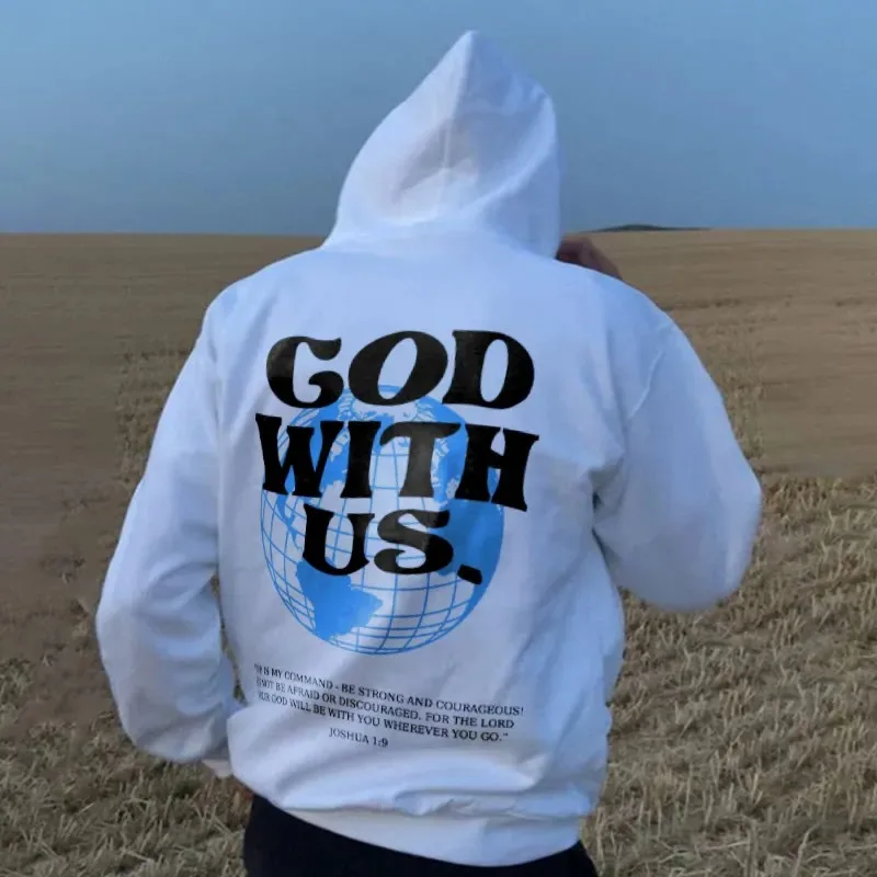

2025 Autumn and Winter Unisex 100% Cotton God with Us Print Hoodie High-end Luxury Is for Both Men and Women Top Y2k