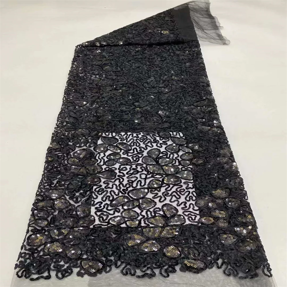 

New Design Nigerian Lace 5 Yards High Quality Sequins African Tulle Lace Fabric 2024 Mesh Lace For Wedding Dress Sew Women Cloth