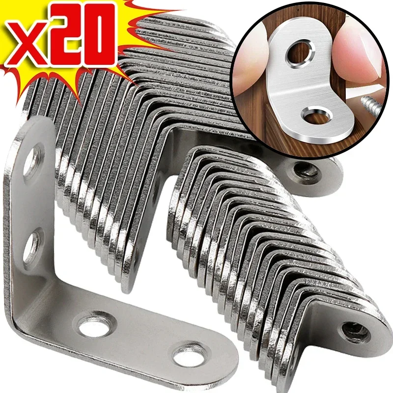 Support de Joint d'angle en forme de L en acier inoxydable, fixation de connecteur à Angle droit, cadre de Support d'armoire d'étagère de meubles 20/1 pièces