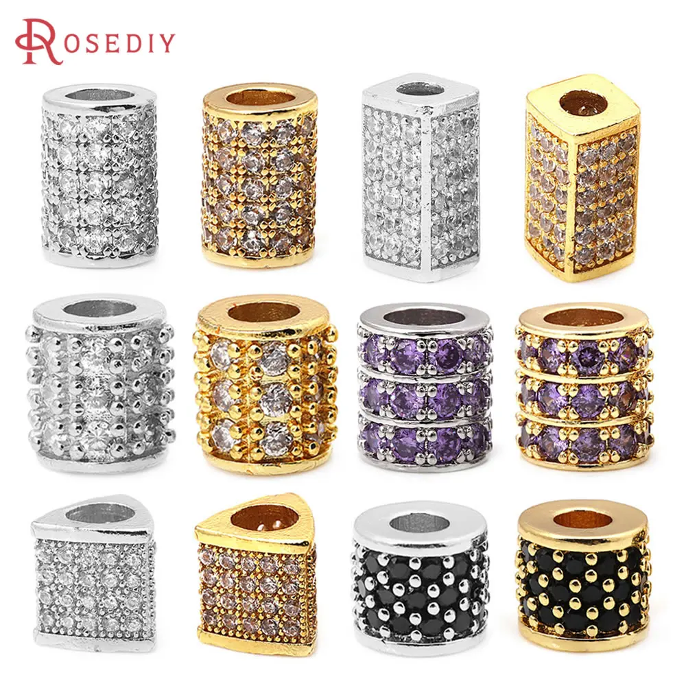 

4PCS 18K Gold Color Brass Zircon Cylinder Spacer Beads Bracelets Beads Diy Jewelry Accessories Making Rosediy official-website
