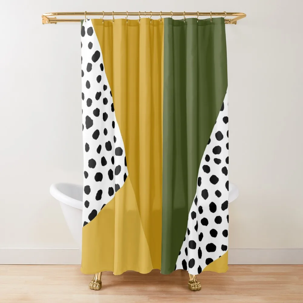 

Geometric Polka Dot, Black, Olive Green and Yellow Ochre Shower Curtain Bathroom Accessorys Curtain