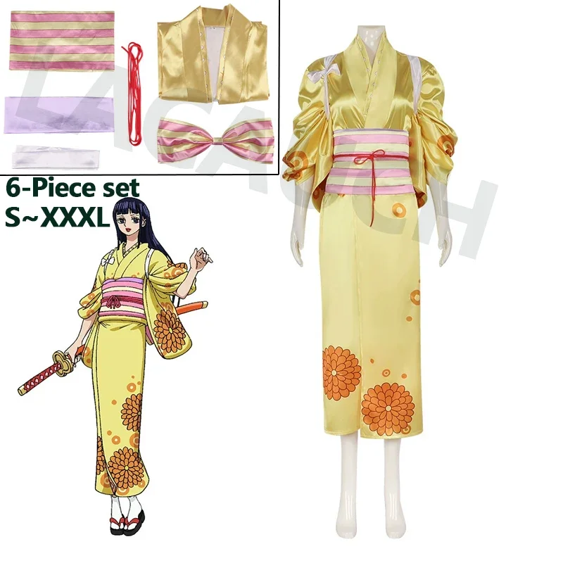 

CosplayKikunojo Cosplay Anime Wano Country Arc Kikunojo Yellow Adult Kimono Costume Uniform Party Women Carnival Halloween Outfi