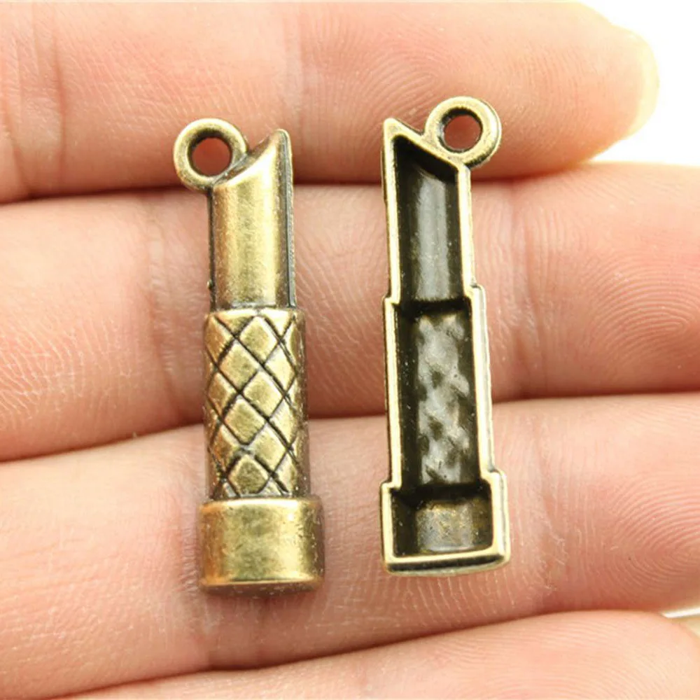 10pcs 34x9mm Antique Bronze Color Lipstick Charms Pendant For Hand Crafts Making