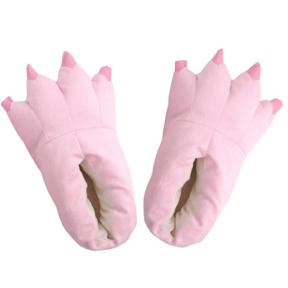Unisex Warm Winter Dinosaur Paw Slippers Flannel Comfortable Non-Slip Soles Elastic Cozy Animal Claw Design for Kids Size S Pink