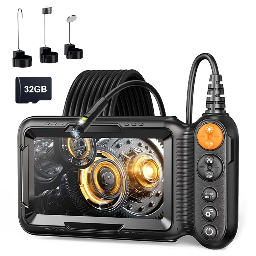 

Endoscope Camera with Light, Borescope with 5 IPS Screen, Photo amp Record Video Inspection Cameras with 32G SD Card, IP67 Water
