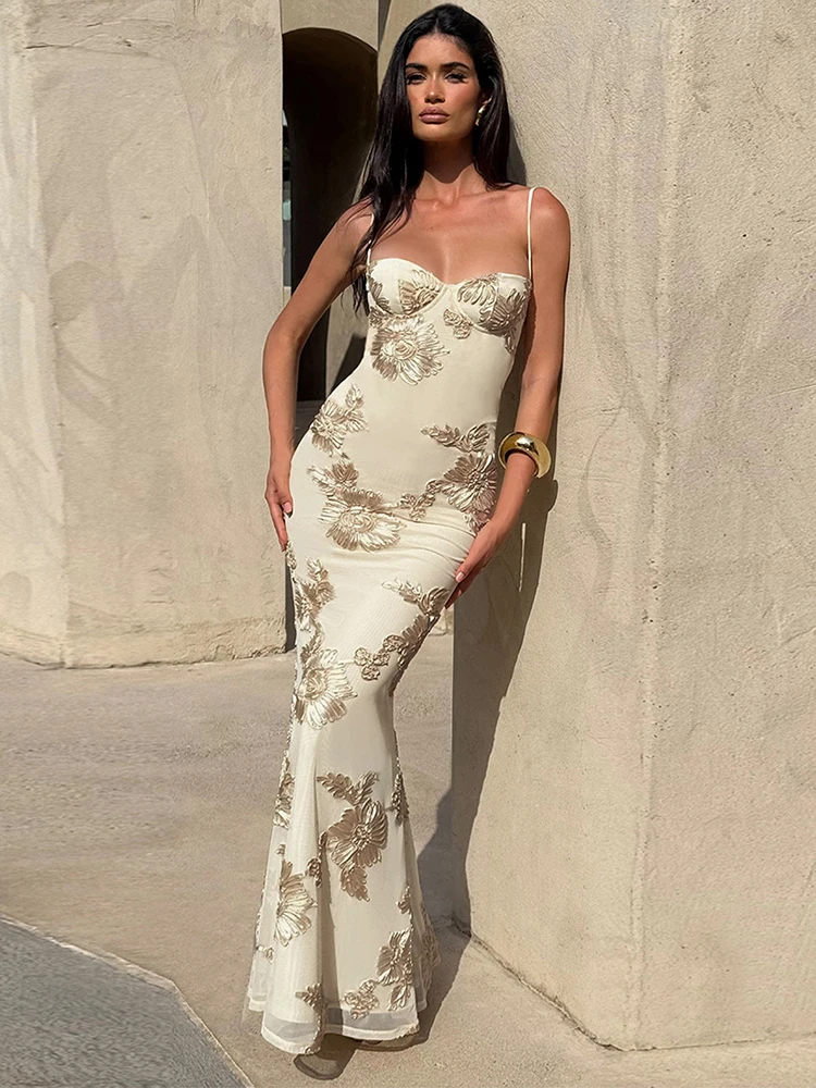 Trendix Elegante Blumendruck-Kleider für Damen, hohe Taille, schlank, ärmellos, Sommerkleid, Party, Club, sexy, rückenfrei, Bandage, Maxikleid