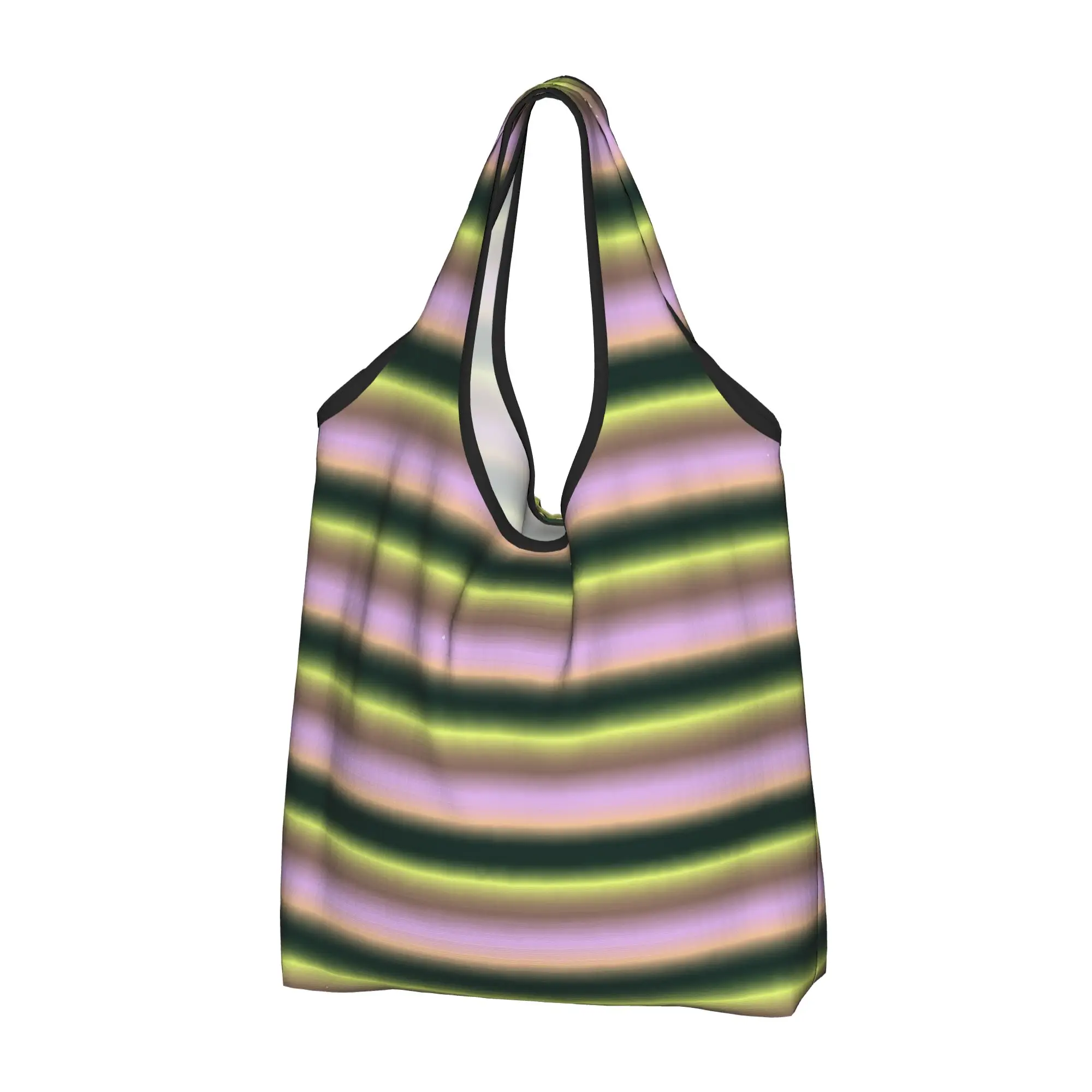 Custom Funny Gradient Stripe Pink Yellow Shopping Tote Bag Portable  Groceries Shopper Shoulder Bag