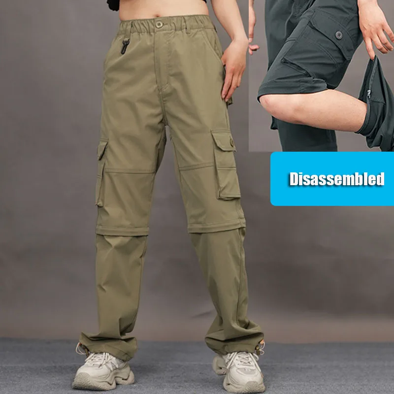 

Men 2 In 1 Detachable Cargo Pants Multi Pockets Outdoor Hiking Trousers Off Shorts Breathable Daily Work Climbing Bottoms