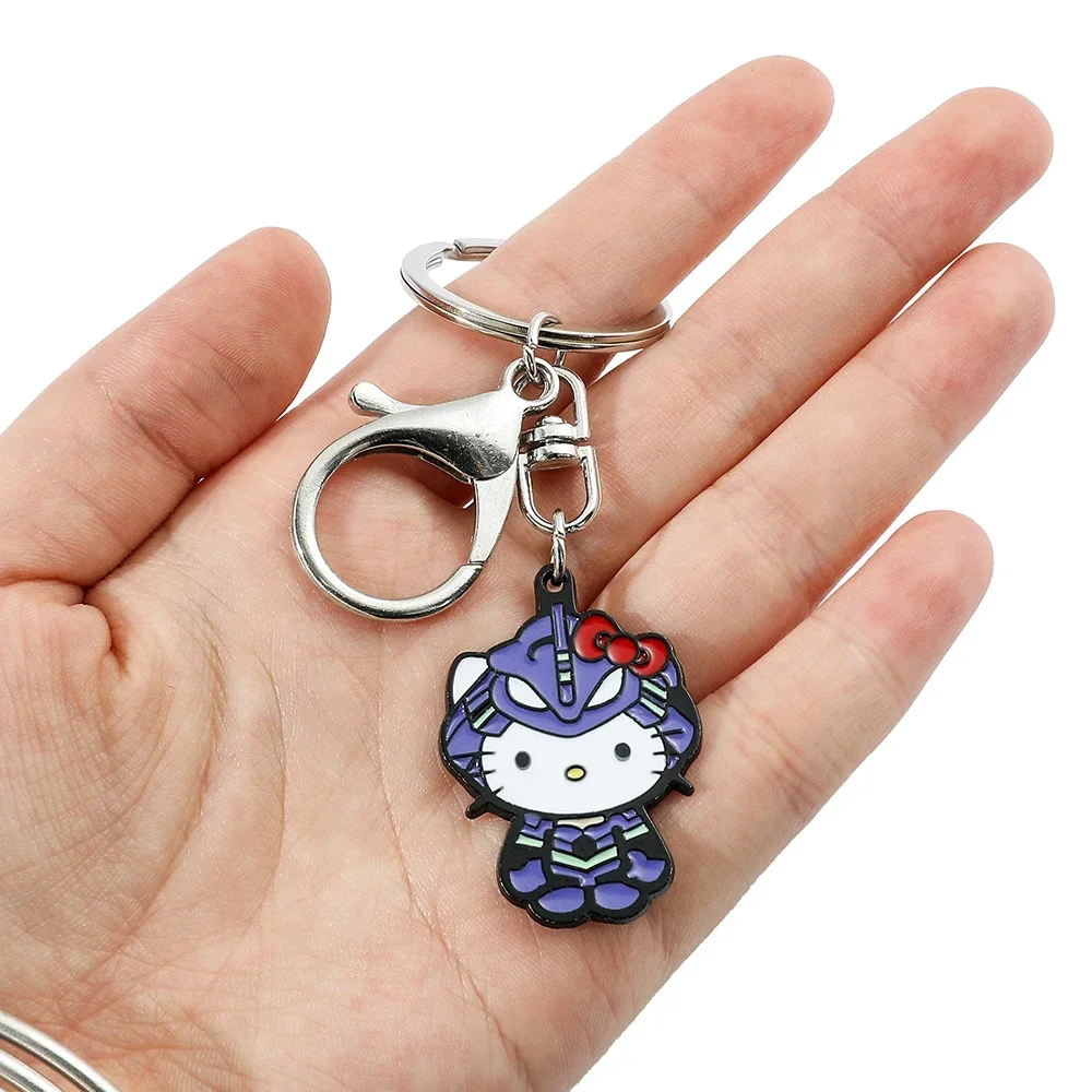 Neon Genesis Evangelion x Hello Kitty Enamel Keychain - EVA-01 Mecha Anime Key Ring, Kawaii Jewelry Gift for Men Women Fans