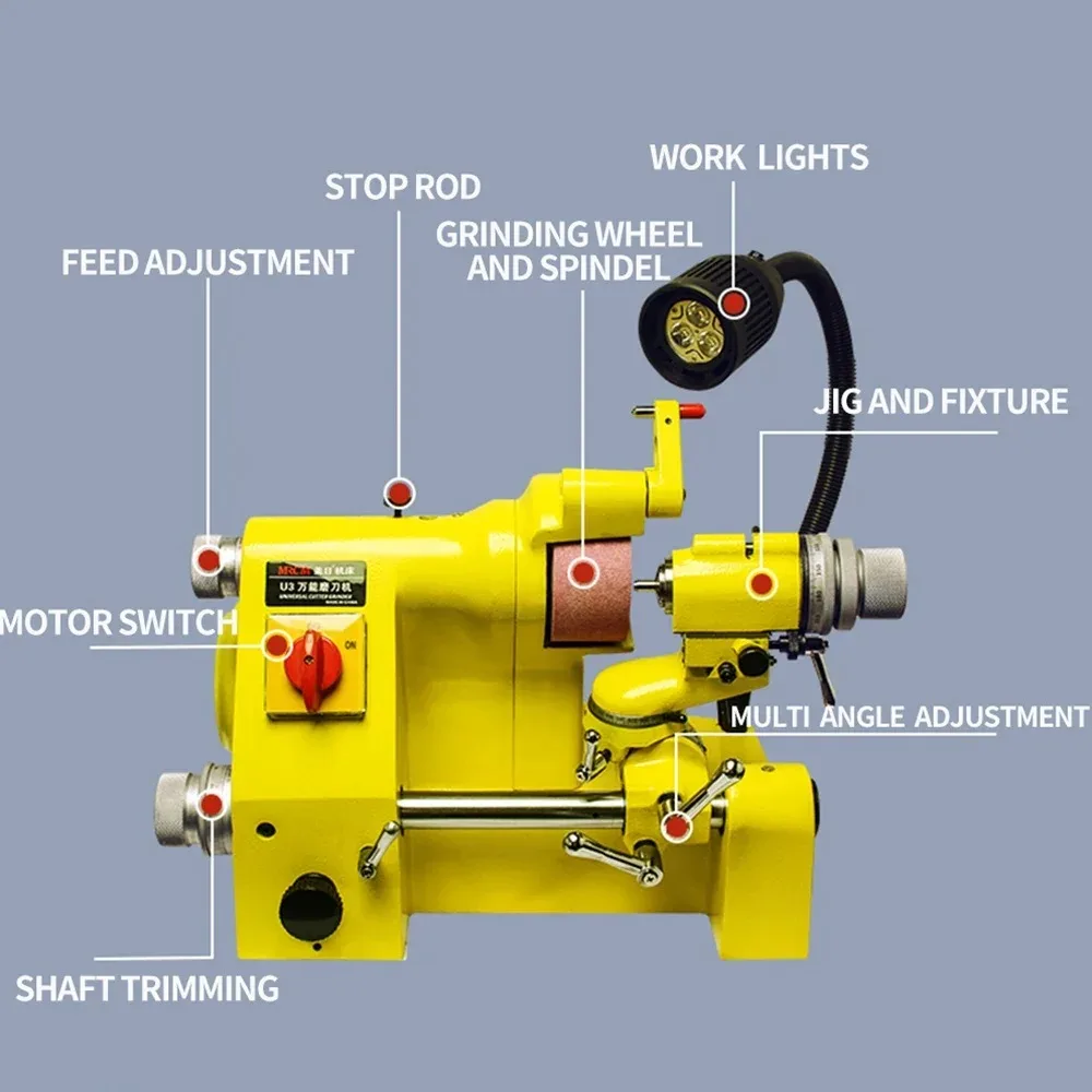 MR-U3 Universal Cutter Grinder Machine, Tool Sharpener Can Grind Drill Bit,Lathe Tool and Ball Cutter, High Quality