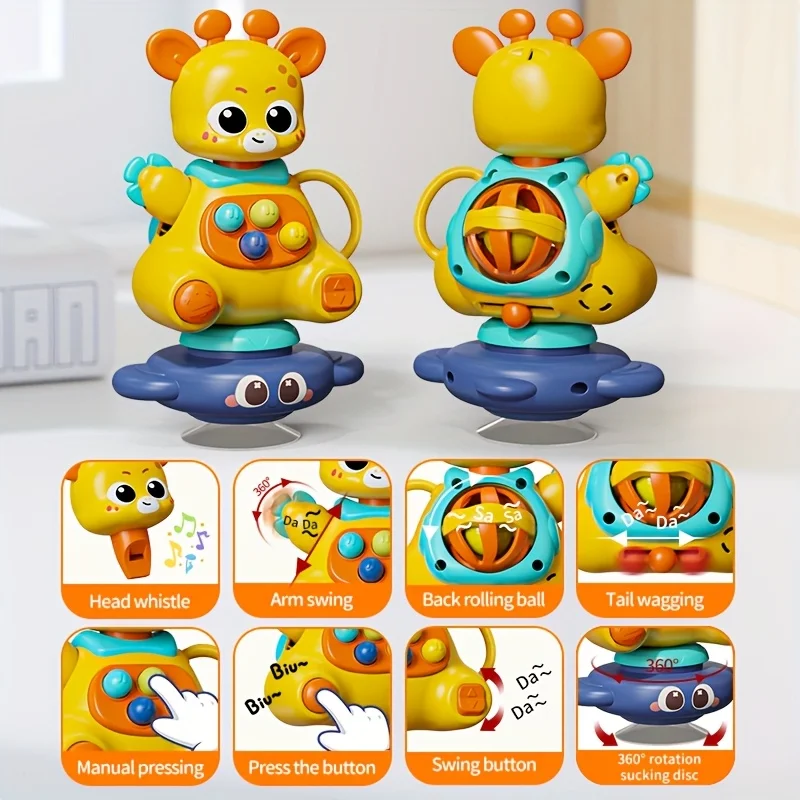 Interactive Giraffe Toy with Suction Cup Base - 360° Rotating Multifunctional Sensory Toy for Hands-On Learning & Play