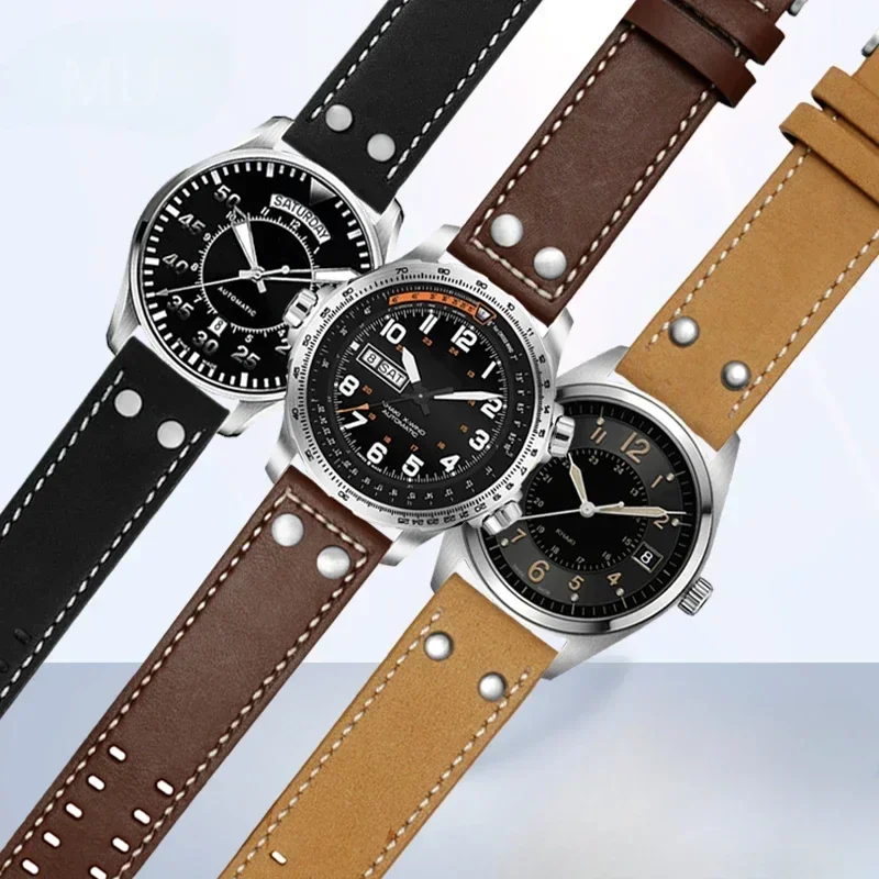 Genuine Cowhide Leather Soft Wear-Resistant Watch Accessories for Hamilton H760250 Khaki Aviation 20 22mm Replace Watchband