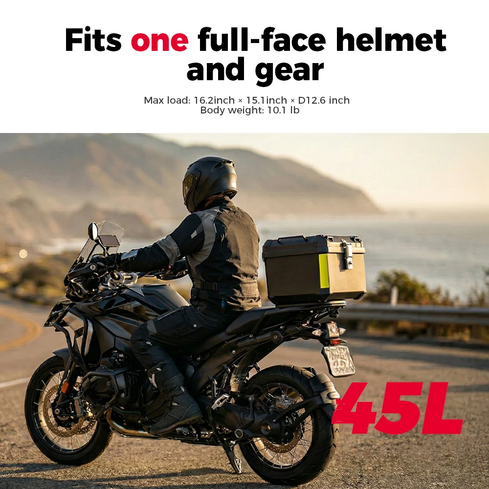 KEMIMOTO 45L/65L Motorrad-Topcase Universeller ABS-Kunststoff-Koffer Motorrad-Heckbox für Motorräder Abnehmbarer Koffer mit Schloss – Detail 7