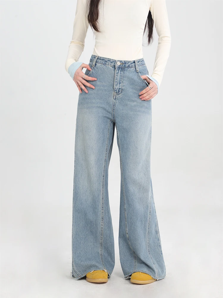 Hoch taillierte lässige Jeans Frauen y2k weites Bein Hosen koreanische Mode Baggy Denim Hosen gerade Jeans