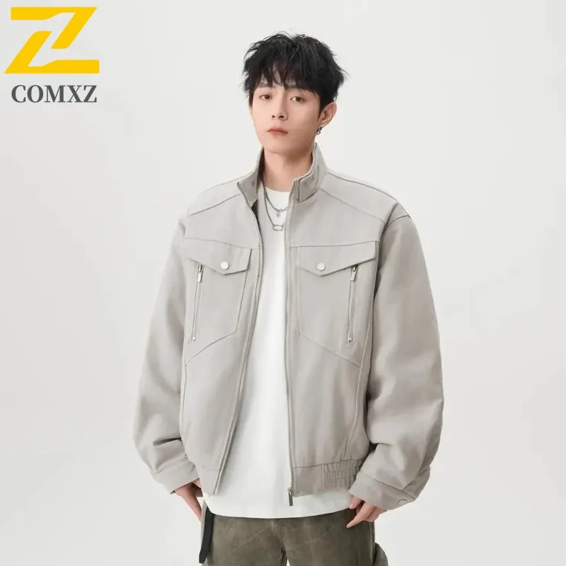 

COMXZ 2025 Spring Autumn Jacket Men New Outdoor Plus Size Thickened Casual Loose Fit Vintage Workwear Coat Lightweight Comfort