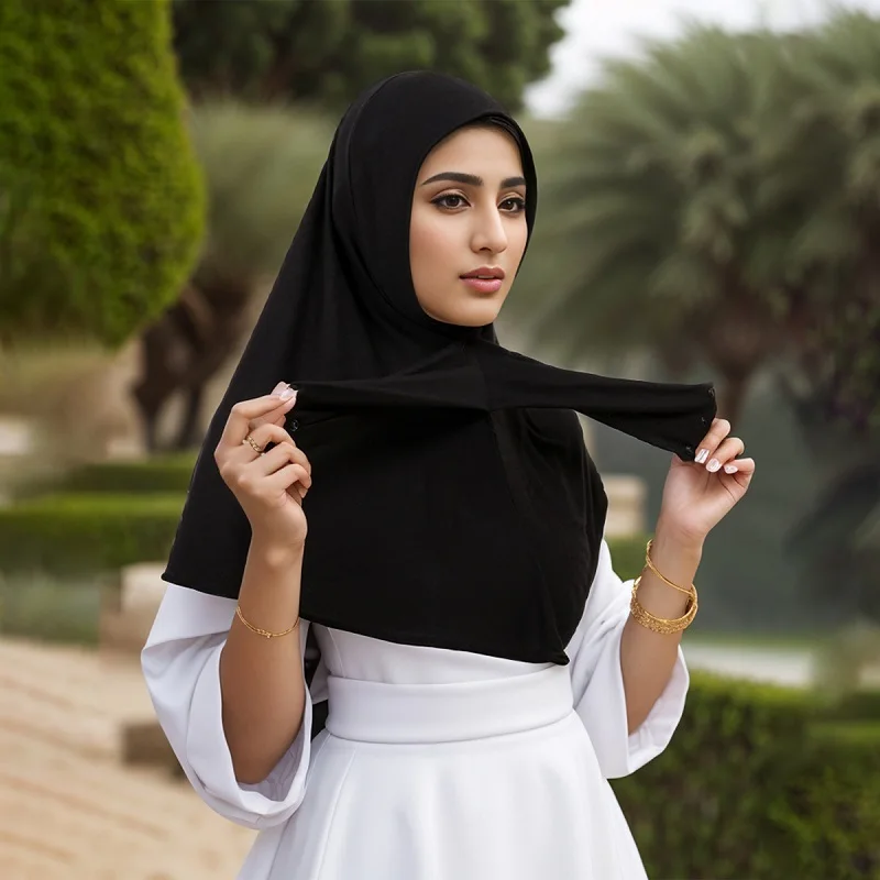 Gorro Hijab musulmán de Modal para mujer, gorro interior instantáneo con botón y correa para la cabeza, turbante islámico elástico ajustable de