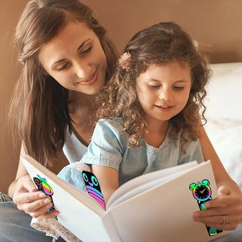 12/24pcs Children Bookmark Scratch Painting Toys with rope Animal Dinosaur Unicorn Colorful Scratching Toy for Kid Gifts TMZ