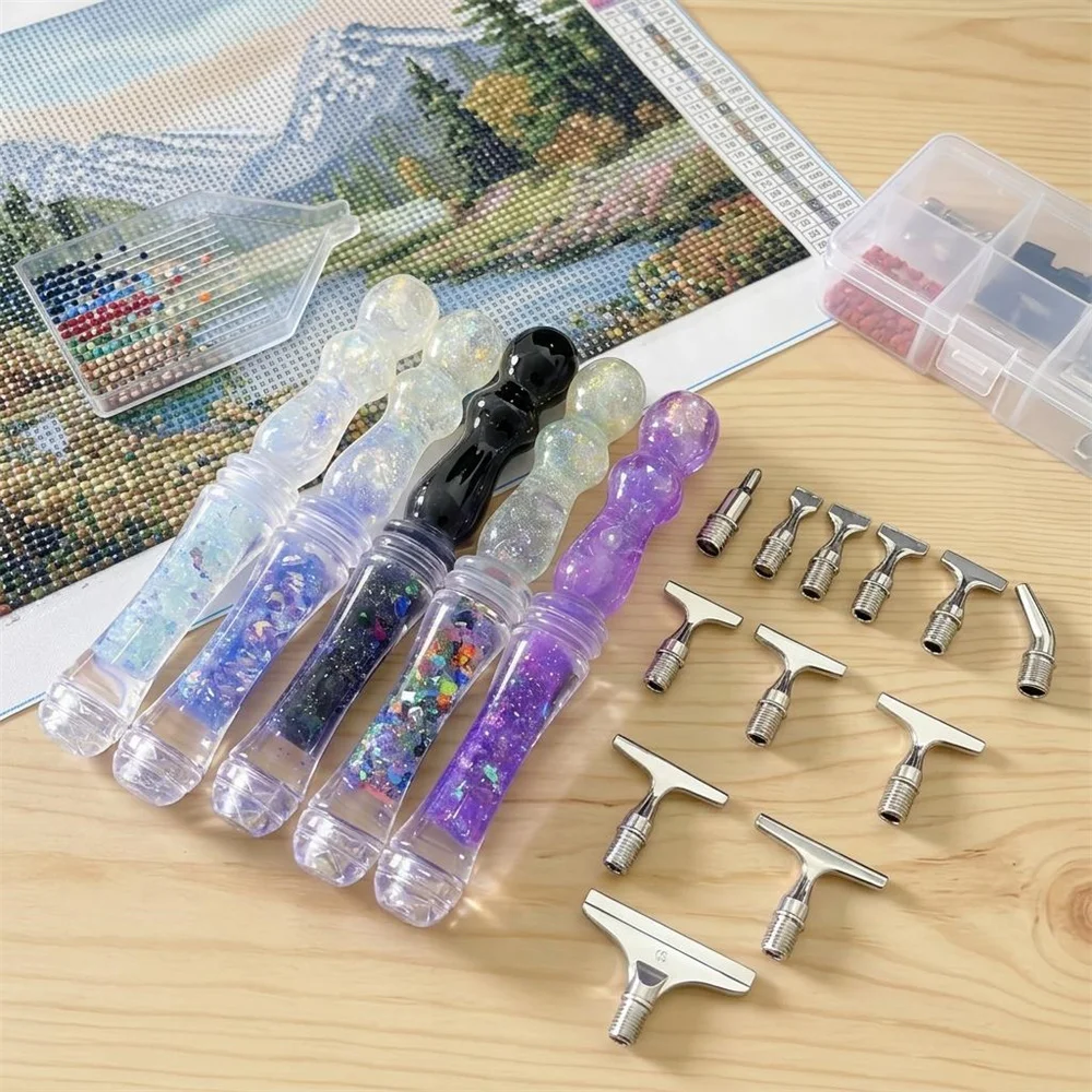 Diamond Painting Tool Set Quicksand Shiny Diamond Painting Pen With 12 Pcs Metal Threaded Pen Tips
