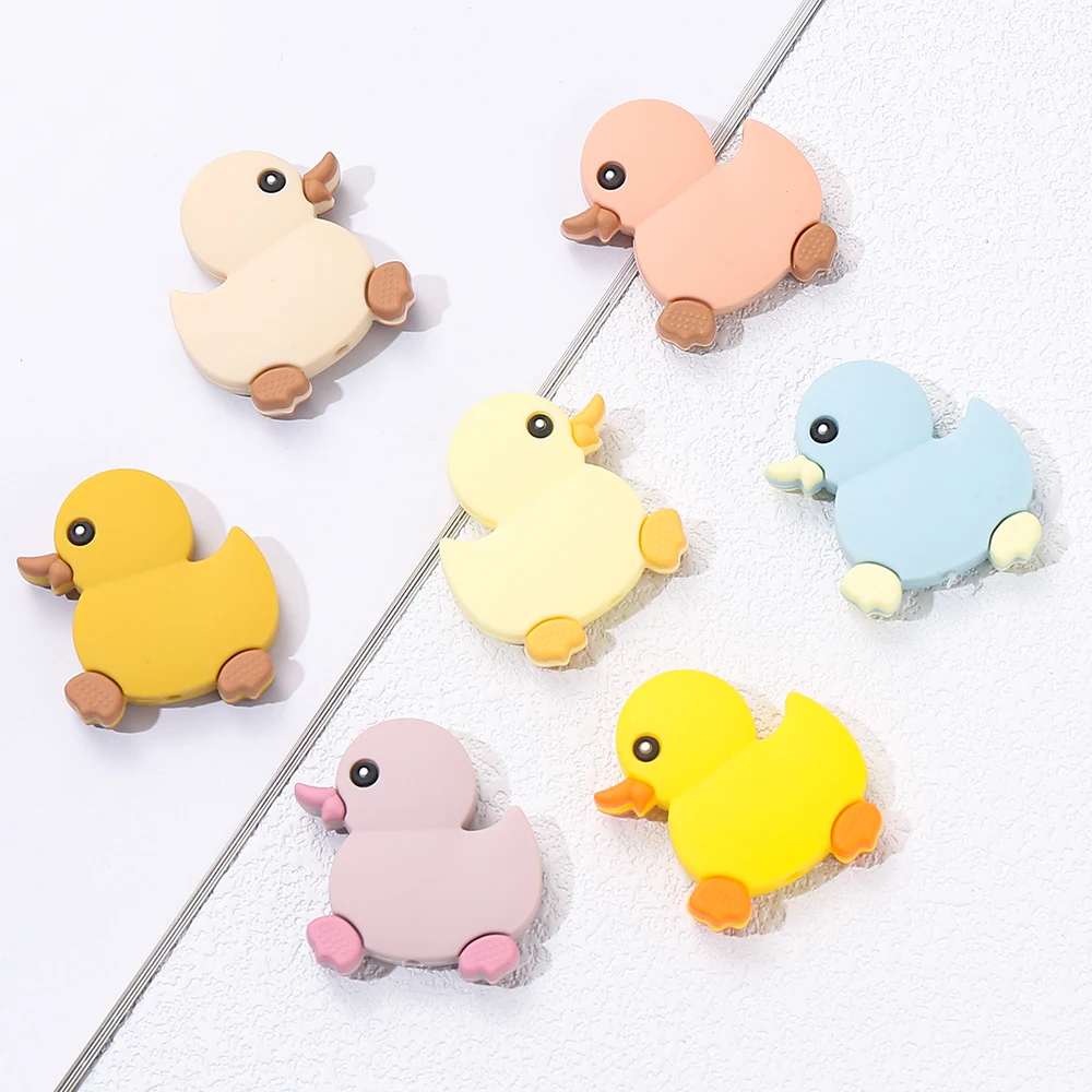 10Pcs New Silicone Beads Cute Colorful Duckling Loose Beads For Jewelry Making DIY Baby Teether Toys Bracelet Necklace Accessory