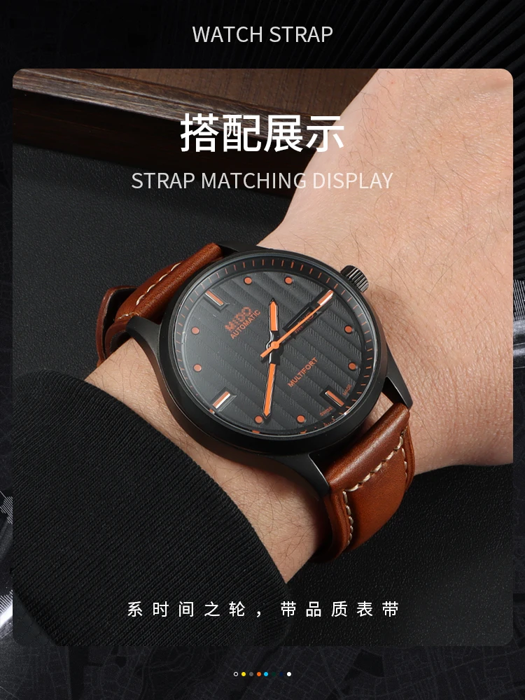 

Мужской винтажный ремешок для часов из воловьей кожи — совместим с Mido Commander, Longines, Tissot, Omega, Tudor, Panerai