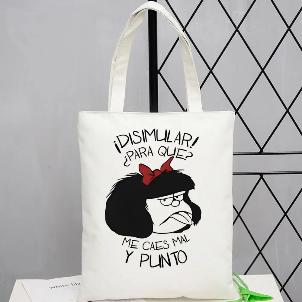 Mafalda Canvas Tote Bags Wholesale Zero Waste College Lifestyle Boutique Sustainable Shopping Bag Daily Use Artistic Print