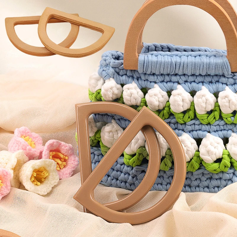 1 Pair D Shape Bag Handles DIY Replacement Handbag Tote Handles Purse Bags Bag Straps Detachable Wooden Bag Handle Accessories