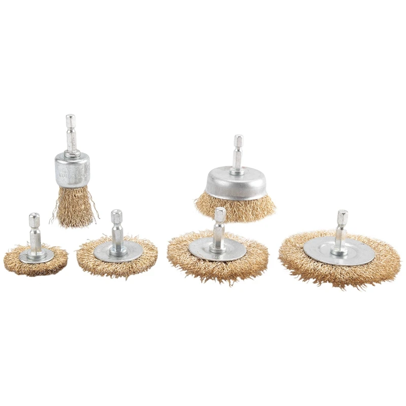 

6 Pack Wire Brush Attachment Set For Drill, Brass Coated