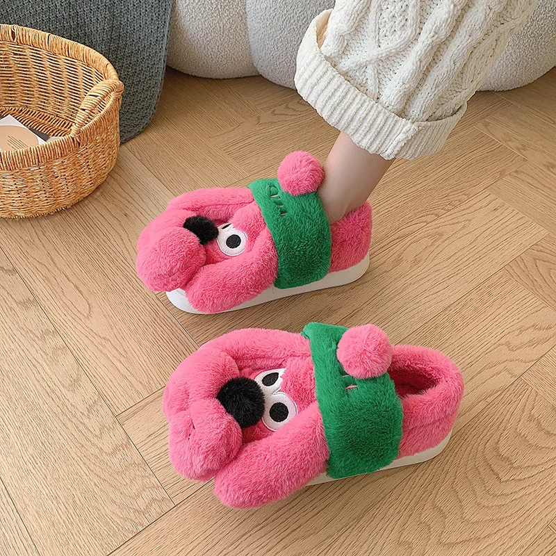 2024 New Cute Cartoon Dog Indoor Slippers For Woman Men Winter Warm Shoes Soft Plush Lovely Style Couples Home Floor Slipper