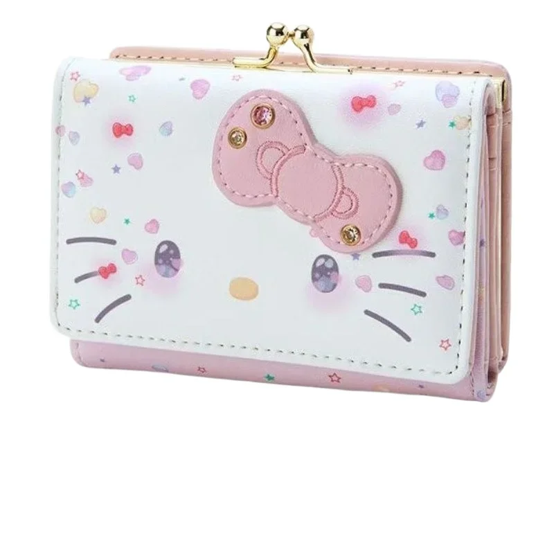   Portafoglio triplo per donna Ragazza Hello Kitty Portamonete multifunzionale Borsa portatile Portafoglio corto di lusso