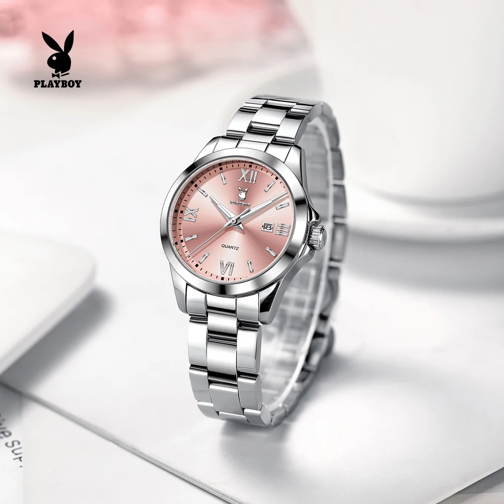 PLAYBOY Women Watches Luxury Elegant Quartz Wristwatch Stainless Steel Waterproof Luminous Date Watches For Female Box 3535