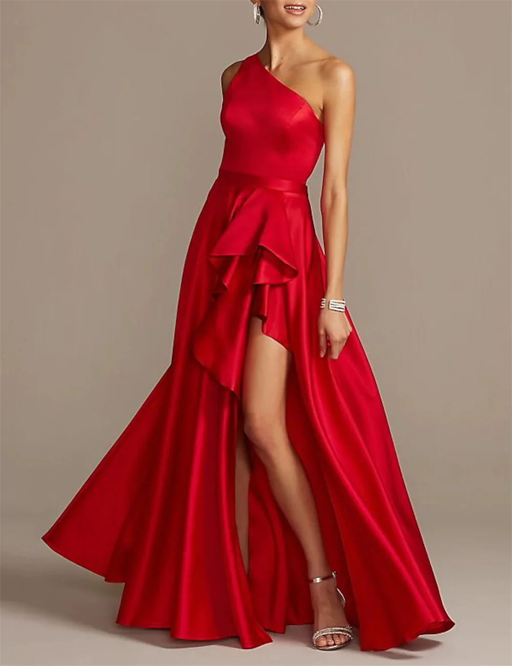 

Sexy Backless Prom Dress Formal Evening Party Gowns One Shoulder Sleeveless Asymmetrical Satin with Pleats Slit Ruffles 2023