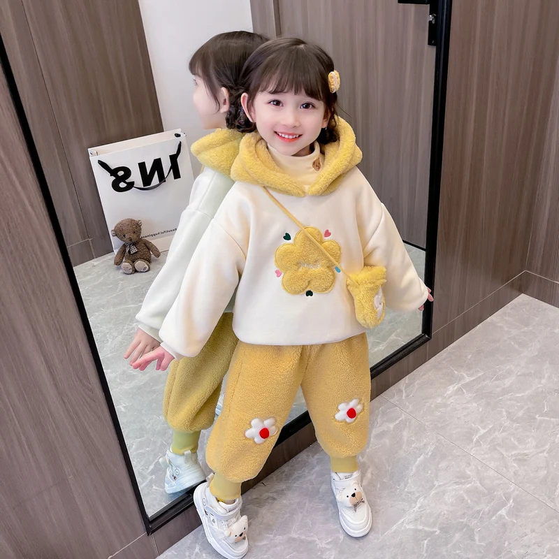 Baby Girls Autumn Winter Clothing Sets Children Warm Thickened Hooded Sweater Pants 2 Pcs Kids Casual Clothes Outfits Tracksuits