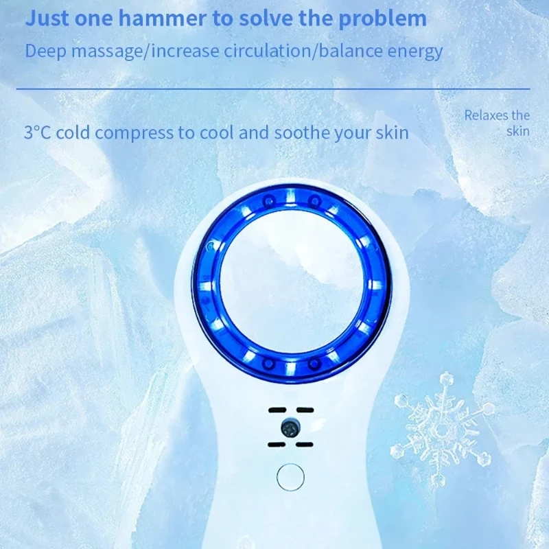 Terapia della luce blu Martello freddo Macchina per massaggio facciale Crioterapia Guarigione del ghiaccio Viso Cura della pelle Massaggiatore Bellezza Ridurre i pori Rughe