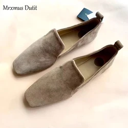 Mrxmus Dutit New Summer Fashion Genuine Leather Flat Shoes Women Casual Solid Color Simple All-match Loafers Female