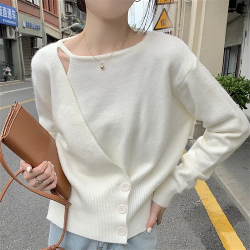 Chaqueta Mujer 2024 Korean New Sweater Women O Neck Strapless Sexy Long Sleeves Knitted Top Slim  Chic Fashion Pullovers X477