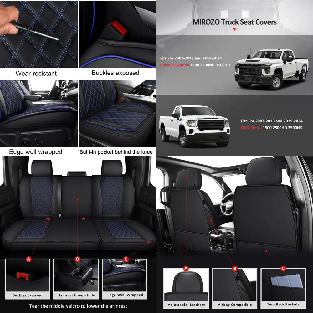 Chevy Silverado & GMC Sierra Seat Covers, 2007-2013 & 2019-2025 1500 2500HD 3500HD, Blue Full Set