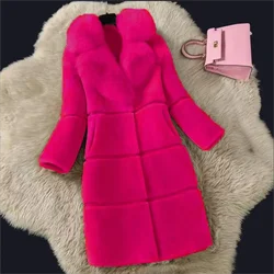 Faux Fur Coat for Women's Fashion High-end Faux Rabbit Fur Coat 2026 New Women's Coat Medium Length New Large Fur Collar Coat