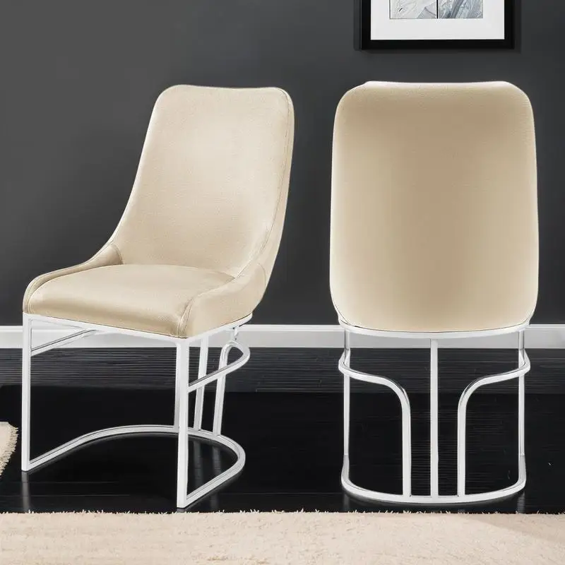 Beige Modern Style 2PC Dining Chairs with Wood and Steel Legs