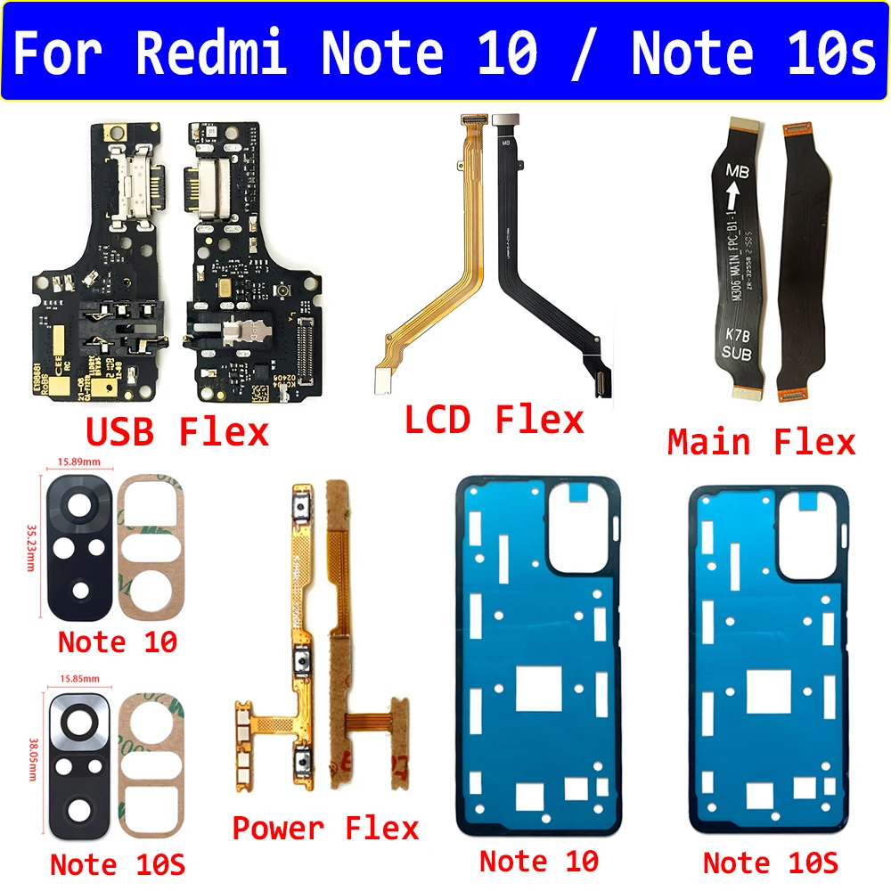 USB Charging Port Dock Connector Micro Board LCD Main FPC Mainboard Power On Off Flex Cable For Xiaomi Redmi Note 10 / Note 10s