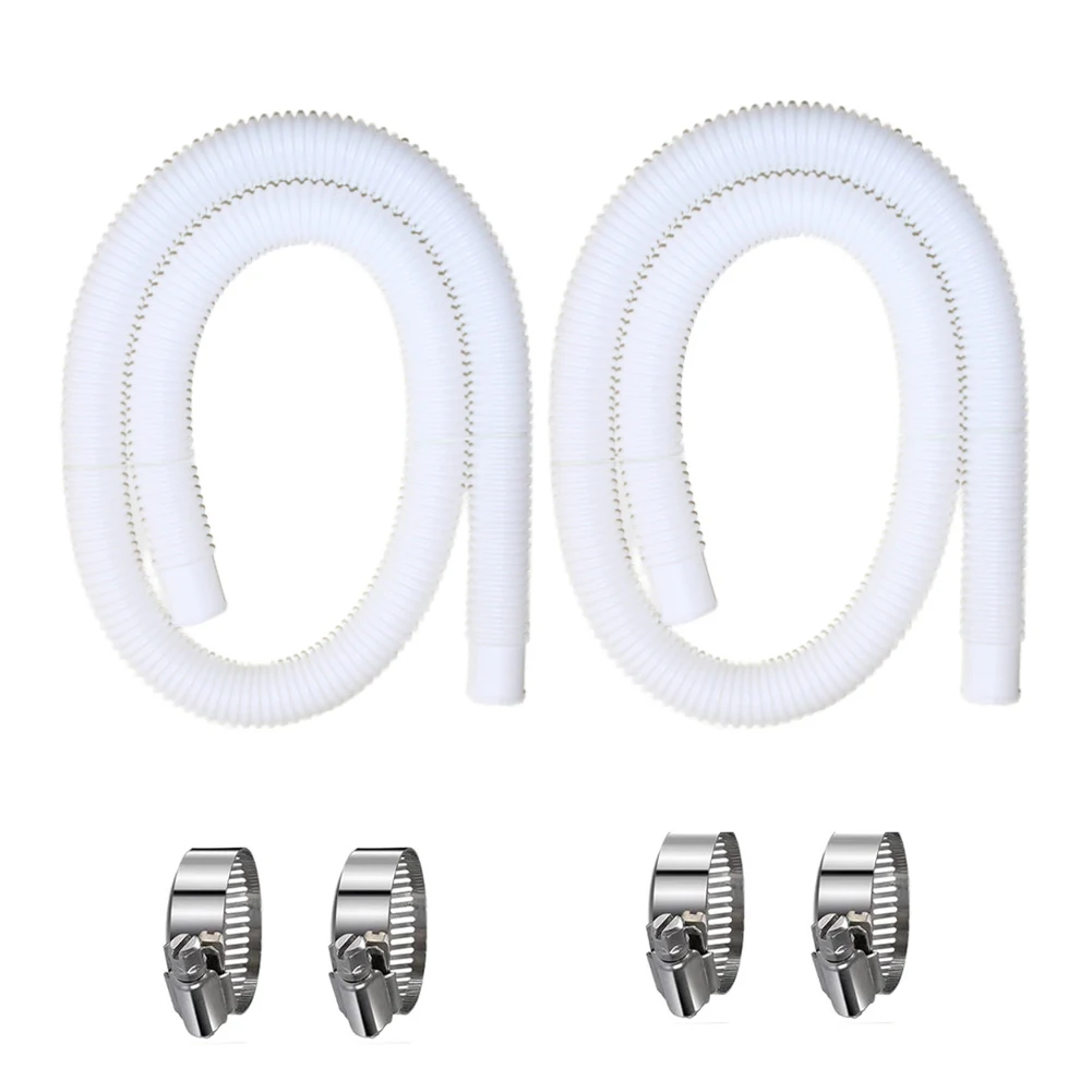 Pool Pump Replacement Hose Set 2 Pieces 1.25 inch ID 59.06 inch Length + 4 Stainless Steel Clamps No Tools Needed